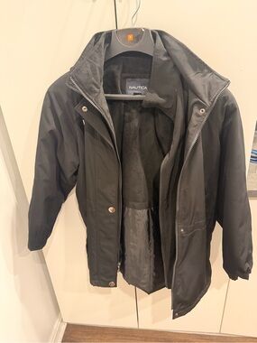 Nautica Black Men's Waterproof Hooded Raincoat